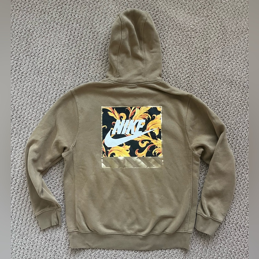 Mens Med Nike Hoodie, tan camel color, fleece, with gold